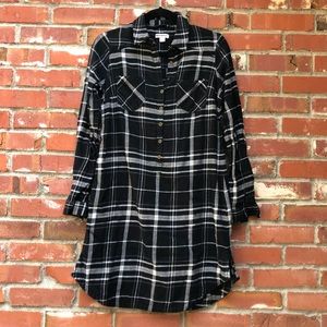 MERONA B&W Plaid Flannel Long Sleeve Shirt Dress Size S